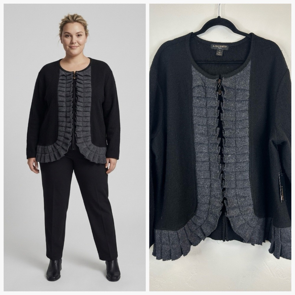 Whimsigoth Boiled Wool Plus Size NWT Black Ruffle Shacket Size 3X Goth Witchy